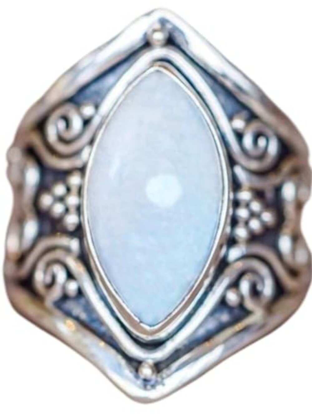 Vintage 925 Sterling Silver Natural Moonstone Oval Ring Elegant Wedding Jewelry